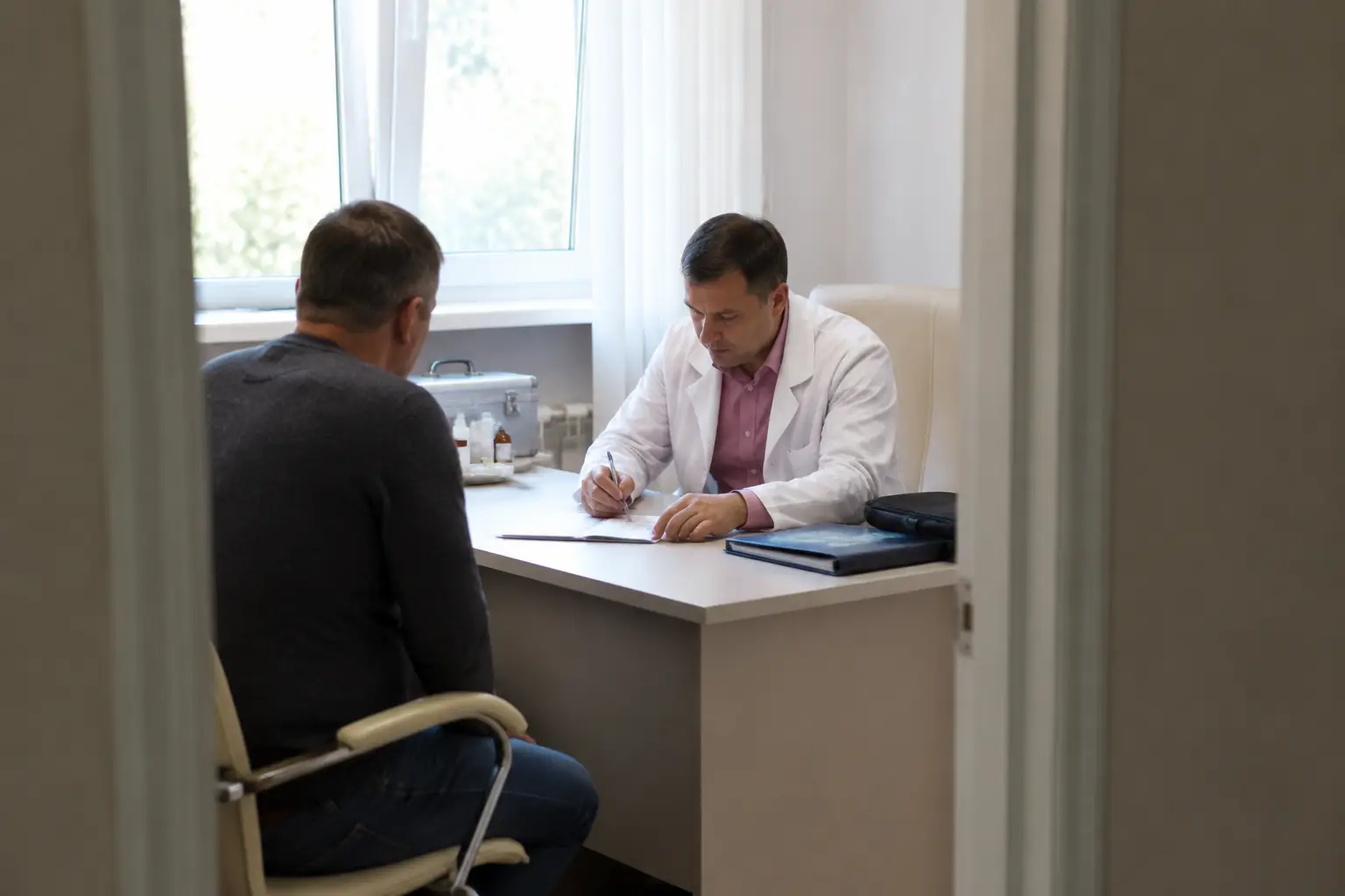 Врач консультирует пациента по препарату Аквилонг